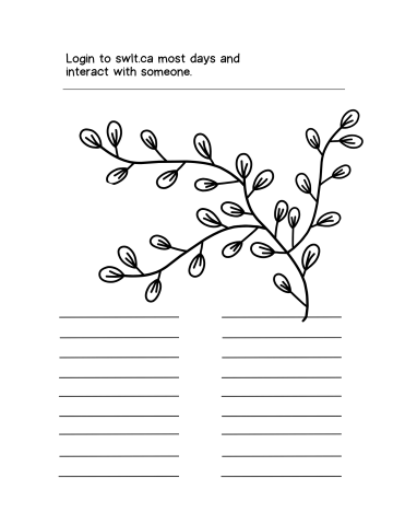 Image of journal page with habit tracker leaves to colour in and space to note usernames